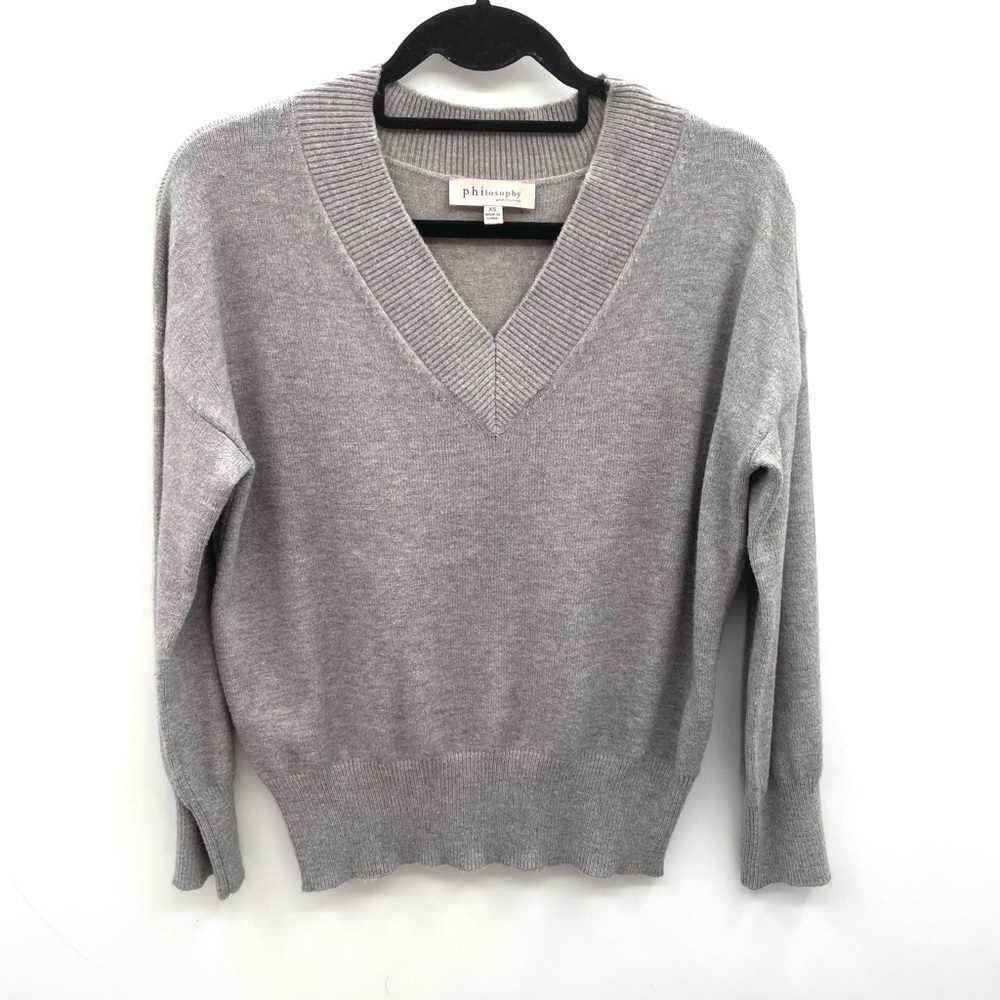 PHILOSOPHY grey V neck soft grey long sleeve oversized stretch sweater XS